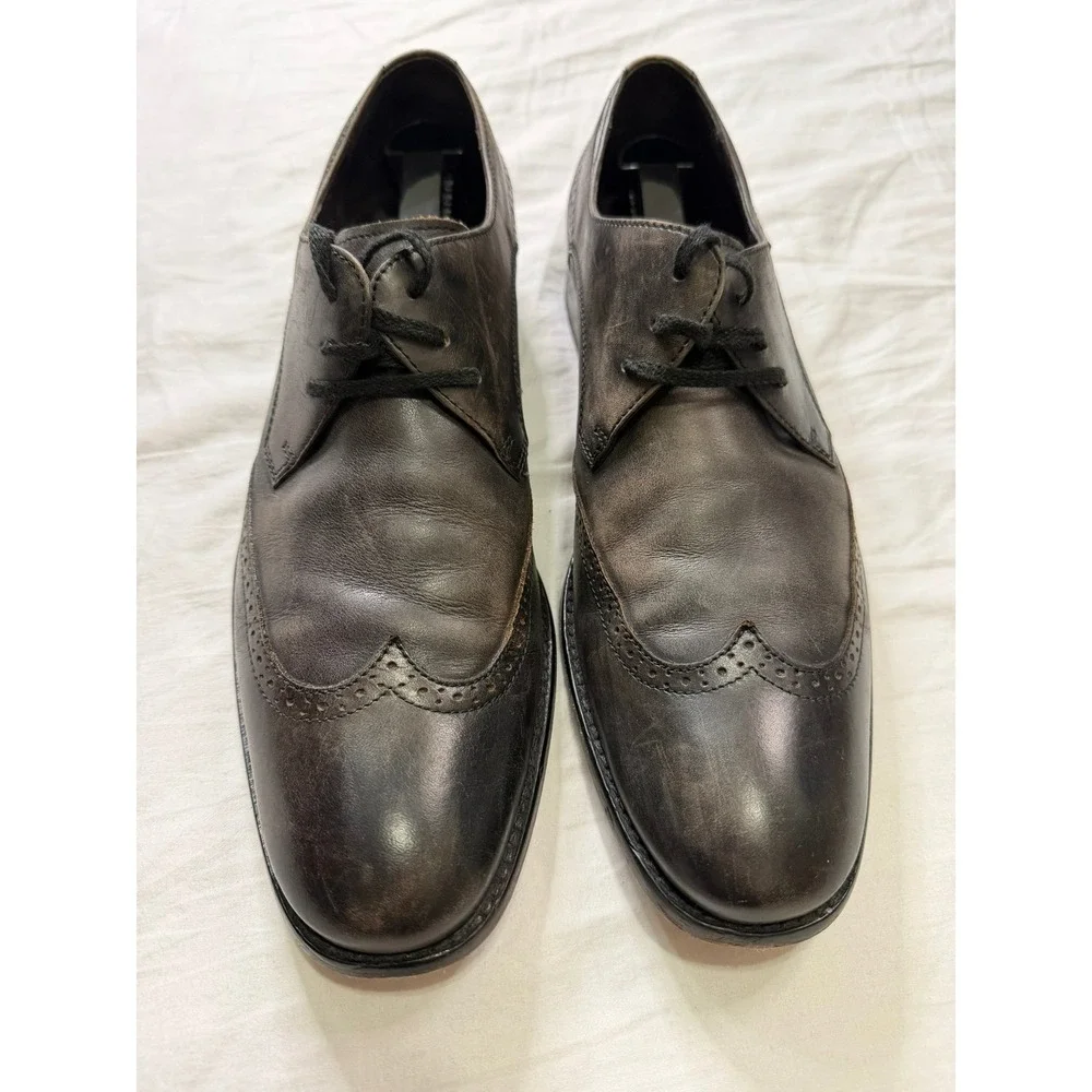 John Varvatos Star USA Mens Wingtip Derby Leather Shoes Distressed Grey Black